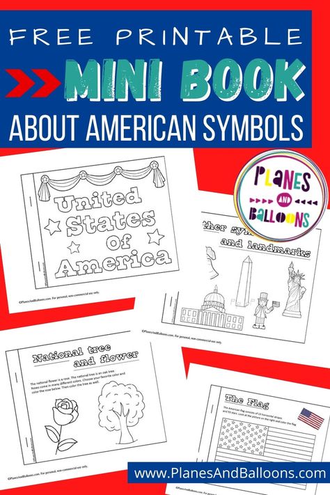 Fun free printable mini book for preschool and kindergarten all about the American symbols. Perfect activity book for celebrating patriotic US holidays. Free preschool printables. Patriotism Activities Kindergarten, 4th Of July Preschool Science Activities, Teaching Pledge Of Allegiance Kindergarten, Kindergarten American Symbols, Usa Worksheets For Preschool, American Flag Activities Kindergarten, United States Activities For Preschool, Us Symbols Kindergarten, Kindergarten History Activities