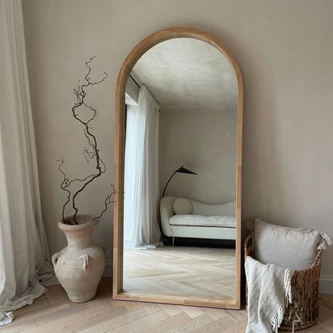 Large Bedroom Mirror, Mirror Decor Living Room, Large Mirrors, House Images, Floor Length Mirror, Dressing Room Closet, Natural Bedroom, Bungalow Renovation, Paulownia Wood