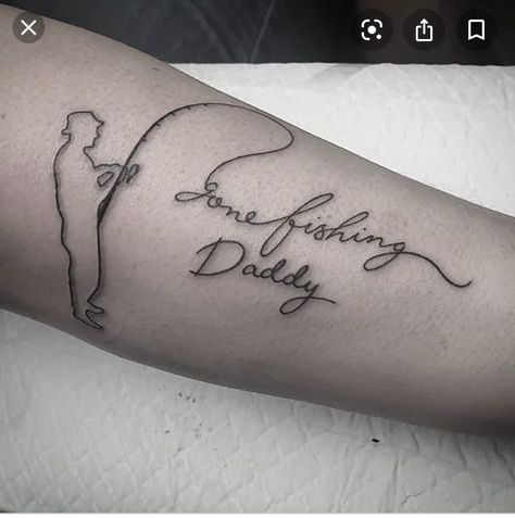 Fly Fishing Memorial Tattoo, Grandpa Signature Tattoo, Fishing Memorial Tattoo Grandpa, Forever Fishing Tattoo, Fishing Matching Tattoos, Girly Fishing Tattoos, Fishing Couple Tattoos, Feminine Fishing Tattoo, Simple Memorial Tattoos Grandparents