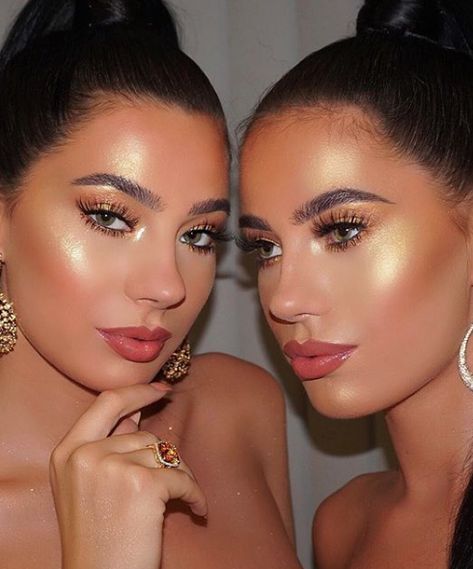 Glittering gold - Highlighter Used: Fenty Beauty Killawatt Freestyle Highlighter, in Trophy Wife Gold Highlighter Makeup, Laura Badura, Gold Highlighter, Highlight Makeup, Gold Makeup Looks, Show Girl, Glitter Face, Gold Makeup, Full Face Makeup