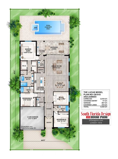 Dual Master Suite House Plans, Narrow Lot House Plans With Garage, Smooth Stucco, Concrete Block House, 3 Bedroom House Plan, 1 Story House, Custom Home Ideas, Florida House Plans, Narrow House Plans