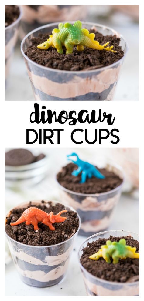 Dinosaur Dirt Cups, Crushed Oreo, Dinosaur Birthday Theme, Dirt Cups, Dinosaur Birthday Party Decorations, Dinosaur Birthday Cakes, Dinosaur Themed Birthday Party, Dino Birthday Party, Toddler Birthday Party