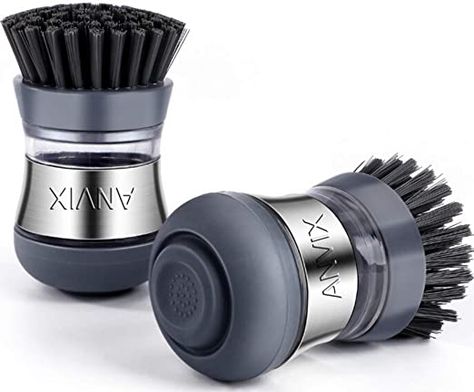 ANVIX Soap Dispensing Palm Brush 2pack for Dish Kitchen Scrubber with Sturdy Nylon Bristles Kitchen Sink Caddy, Dish Brush, Sink Caddy, Food Stains, Dirty Dishes, Scrub Brush, Sparkling Clean, Lotion Dispenser, Kitchen Dishes