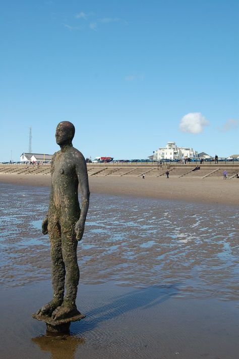 One of the Iron Men at Crosby Beach, Liverpool Crosby Beach Liverpool, Anthony Gormley, Crosby Beach, November Ideas, Liverpool Uk, Liverpool Home, Antony Gormley, Liverpool City, Liverpool England