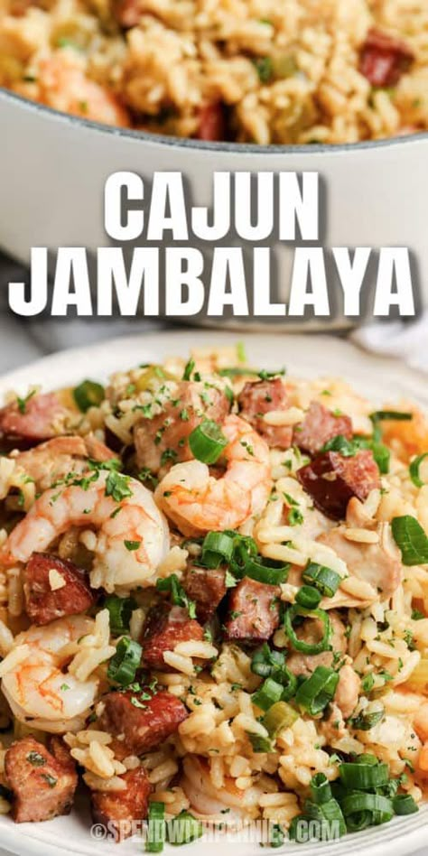 Try this easy and healthy Jambalaya recipe when everyone is craving something different. Serve it up with a crusty loaf of French bread and some pineapple coconut cake for dessert! #spendwithpennies #jambalaya #entree #recipe #cajun #shrimp #chicken #sausage #homemade #best #spicy Zatarans Jambalaya, Shrimp Chicken Sausage, Healthy Jambalaya Recipe, Jambalaya Recipe Healthy, Homemade Jambalaya, Healthy Jambalaya, Pineapple Coconut Cake, Spicy Broth, Etouffee Recipe