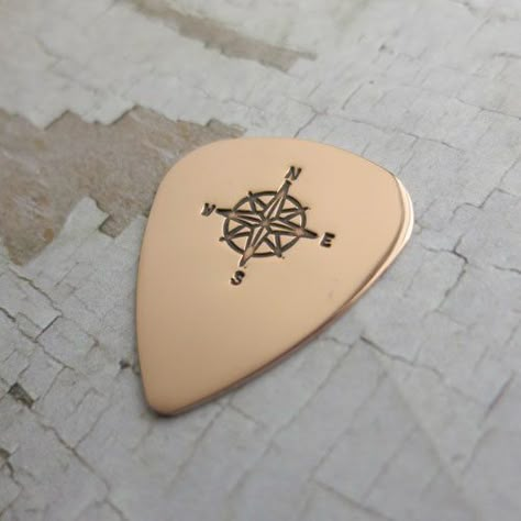 Copper Guitar Pick Engraved Compass Rose Cool Guitar Picks, Lead Guitar, Engraved Compass, Violin Lessons, Guitar Pics, Unique Guitars, Acoustic Covers, Guitar Tips, Compass Rose