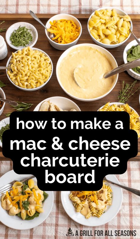 Fall in love with macaroni and cheese all over again with our irresistible Mac and Cheese Charcuterie Board. The perfect blend of cheesy goodness and savory delights. Learn how to make a rich and creamy cheese sauce and pick the best types of pasta and mix-in ideas. Mashed Potato Charcuterie Board, Mac And Cheese Board Ideas, Charcuterie Board Pasta, Macaroni And Cheese Charcuterie Board, Mac And Cheese Bar Parties, Super Bowl Charcuterie Boards, Macaroni And Cheese Bar Toppings, Mac And Cheese Board, Mac And Cheese Charcuterie Board