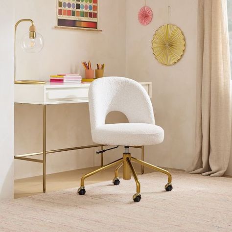 Bedroom Ideas Boho Chic, Bedroom Desk Chair, Desk For Girls Room, Dorm Room Desk, Boho Desk, Cute Desk Chair, Room Wishlist, Swivel Desk Chair, Swivel Desk