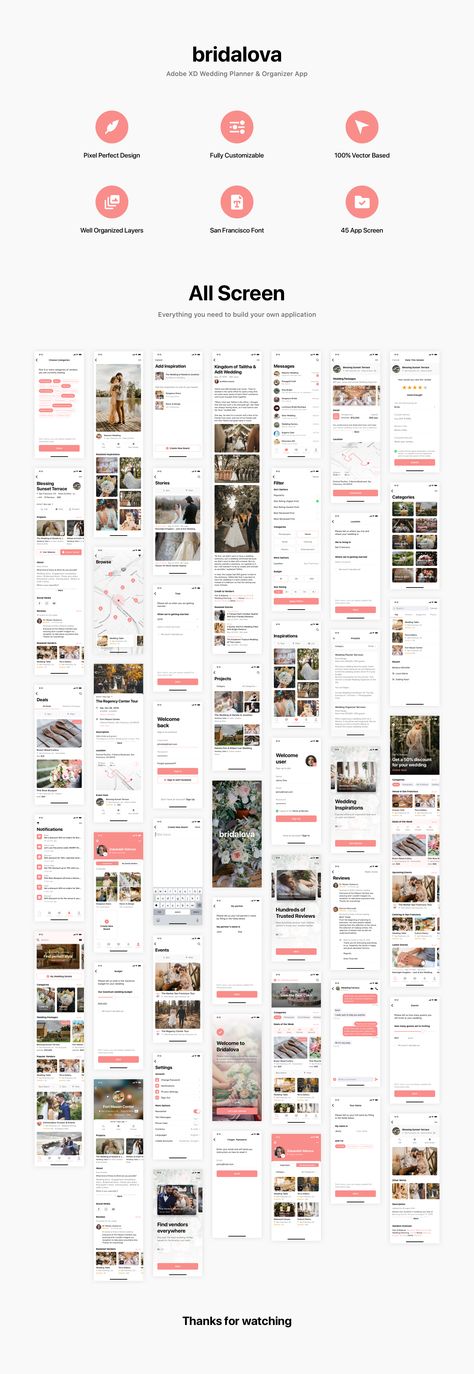 Bridalova - Adobe XD Wedding Planner & Organizer App Preview - ThemeForest Onboarding App, Wedding Planner Website, Wedding App, Figma Design, Wedding Website Design, Mobile Wedding, Wedding Organizer Planner, Mobile Application Design, Ux Research