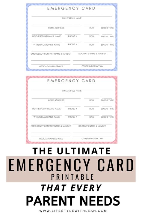 I have made free printable emergency cards that every parent needs. You can print and keep them in your car, your kid's backpack, your wallet, stroller, etc. You can never be too safe! Emergency Contacts Free Printable, Car Seat Emergency Info, Free Printable Gift Certificates, Emergency Contact List, Labels Printables, Provident Living, Tooth Fairy Certificate, Emergency Binder, Emergency Prepardness