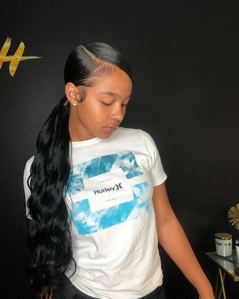 Long Ponytail Hairstyles, Slicked Back Ponytail, Weave Ponytail Hairstyles, Sleek Ponytail Hairstyles, Weave Ponytail, Sew In Hairstyles, Black Ponytail Hairstyles, Curly Hair Photos, Easy Hairstyles For Medium Hair