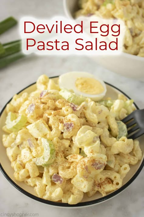 Deviled Egg Pasta Salad Recipe, Deviled Egg Pasta Salad, Egg Macaroni Salad, Egg Pasta Salad, Macaroni Pasta Salad, Cold Pasta Salad Recipes, Pasta Side Dishes, Easy Pasta Salad Recipe, Pasta Sides