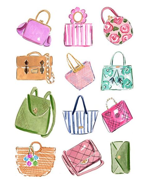 Handbags Drawing Fashion Illustrations, Purse Illustration Fashion Sketches, Fashion Illustration Accessories, Purse Design Drawing, Bags Drawing Design Sketch, Bag Illustration Sketch, Hand Bag Illustration, Handbags Wallpaper, Bag Design Sketch