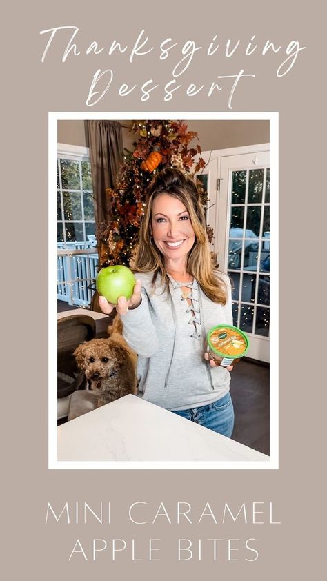 Caramel Apple Mini Bites This fun and easy treat is a perfect addition to you Thanksgiving dessert table! Let me know what you think about the idea of mini caramel apple bites! I was able to get 10 scoops out if a small apple with a melon scooper. Make sure to work on parchment or wax paper. TIP- tap your apples dry with a paper towel to remove excess moisture before dipping in caramel. Heat your caramel in a bowl for 10 seconds at a time. Make sure it’s not too hot or the caramel will sl Caramel Apple Mini, Janine Graff, Appetizer Fruit, Caramel Apple Bites, Thanksgiving Dessert Table, Apple Bites, Mini Caramel Apples, Thanksgiving Desserts Table, Apple W