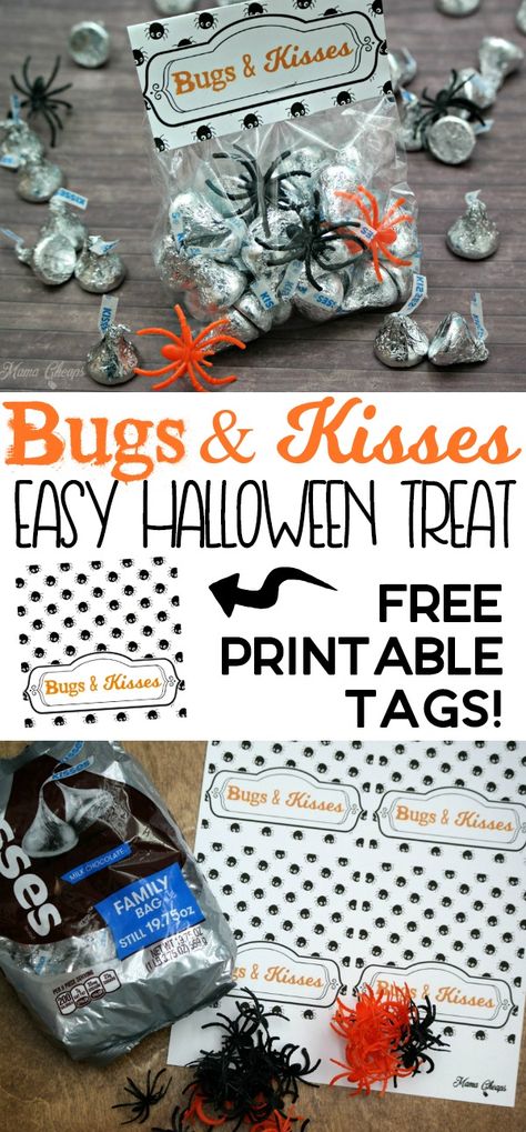 Bugs and Kisses Easy Halloween Treat + FREE Printable Tags https://www.mamacheaps.com/2017/10/bugs-and-kisses-easy-halloween-treat-free-printable-tags.html Bugs And Kisses Halloween, Halloween Free Printables Treat Bags, Halloween Packaged Treats, Halloween Treat From Teacher, Bugs And Kisses Free Printable, Free Halloween Treat Bag Printables, Halloween Treat Bag Tags Free Printable, Class Halloween Treats Goody Bags, Sunshine Treats