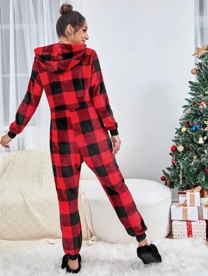 New Arrivals: Dresses, Swimwear, Tops, & More | SHEIN USA Lounge Jumpsuit, Hooded Flannel, Loose Jumpsuit, Fleece Pajamas, Long Sleeve Flannel, Plaid Fashion, One Piece For Women, Black Plaid, Red Plaid