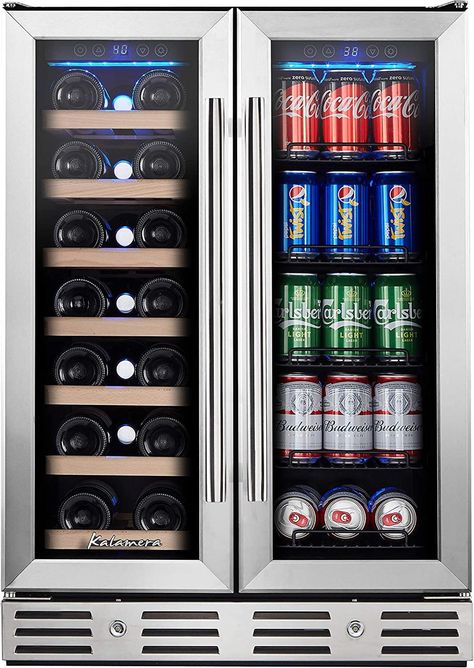 Kalamera Wine and Beverage Refrigerator, Kalamera 24 inch Under Counter Dual Zone Wine Cooler for Home - Built in Wine Fridge w/ 20 Bottles and 78 Cans Capacity Pepsi Twist, Built In Wine Cooler, Drink Fridge, Wine Coolers Drinks, Beverage Fridge, Beverage Refrigerator, Expensive Wine, Wine Refrigerator, Steel Door