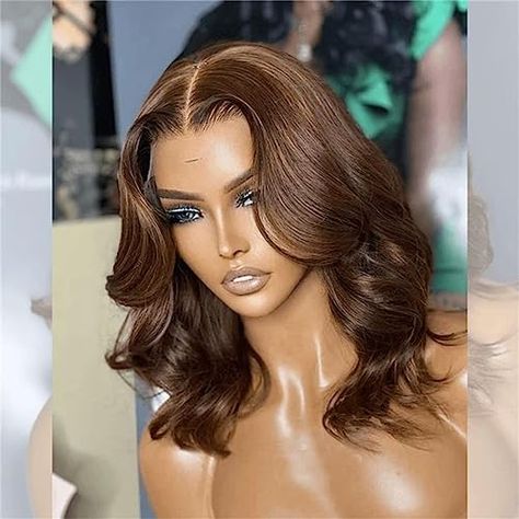 Brown Short Bob, Short Wavy Bob, Bob Lace Front Wigs, Dark Brown Hair Color, Human Virgin Hair, 100 Remy Human Hair, Body Wave Wig, Short Bob Wigs, Caramel Brown