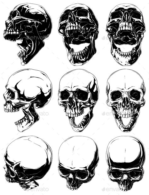 Skull Looking Down Reference, Skull Open Mouth Reference, Skull Looking Up Reference, Open Skull Tattoo, Open Mouth Skull Tattoo, Skull Looking Down, Skull With Mouth Open, Human Skull Tattoo, Skull Open Mouth