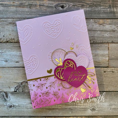 With All My Heart Stampin Up Wedding Cards, Valentine Heart Card, Handmade Greeting Card Designs, Valentine Love Cards, Gold Foil Paper, How To Make Scrapbook, Valentine Cards Handmade, Papercraft Ideas, Rubber Stamp Art