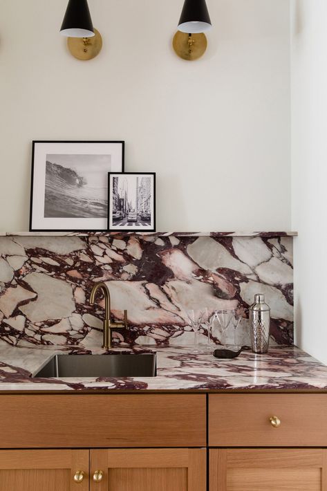 Calacatta Viola Marble Bar | Stratus Surfaces Calacatta Marble Kitchen, Slab Backsplash, Calacatta Viola Marble, Viola Marble, Calacatta Viola, Marble Bar, Marble Backsplash, Calacatta Marble, Butler's Pantry