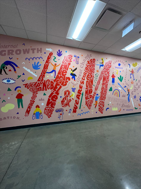 colourful mural, typography design, flat design Values And Principles, Office Decore, Company Values, Inclusive Design, Core Values, Over The Years, My Favourite, See More, Mural