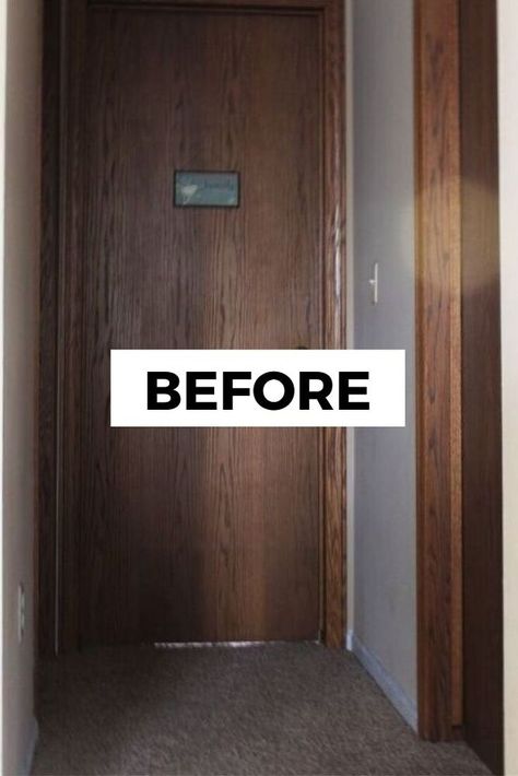 If you hate your doors check out this simple yet huge update to your interior hallway doors. This makeover on a budget is easy and cheap so check out the before and after photos for some home makeover inspiration. #diy #door #makeover Interior Hallway Doors, Flat Door Makeover Diy, Diy Interior Door Makeover, Diy Interior Door, Door Makeover Diy Interiors, Interior Door Makeover, Hallway Doors, Rental Kitchen Makeover, Accent Wall Entryway