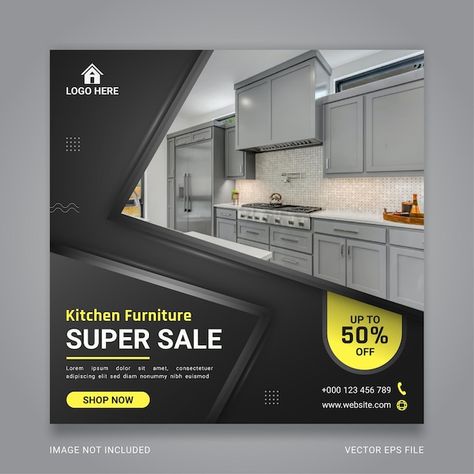 Kitchen furniture promo sale banner temp... | Premium Vector #Freepik #vector #furniture-shop #new-banner #new-sale #furniture-post Vector Furniture, Vector Kitchen, Furniture Promo, Furniture Post, Template For Social Media, Kitchen Cabinets For Sale, Kitchen Post, Sale Furniture, Banner Advertising