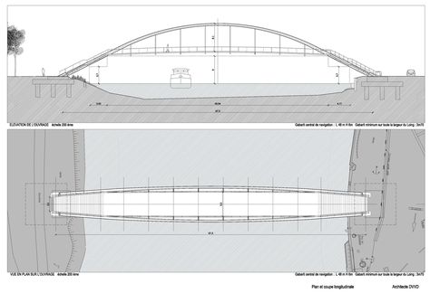 Image 13 of 15 from gallery of Overpass on the Loing  / DVVD Engineers Architects Designers. Elevation Bridge Engineering, Bridge Drawing, Bridge Structure, Section Drawing, Arch Bridge, Plan Drawing, Pedestrian Bridge, Bridge Design, Structural Engineering