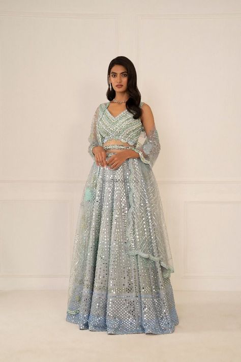 #NovemberPicks: The Best Bridal Buys Of The Month! Scallop Dupatta, Studio Iris, Blouse Organza, Lehenga And Blouse, Fashion Designer Studio, Blue Organza, Organza Lehenga, Desi Wear, Blue Lehenga