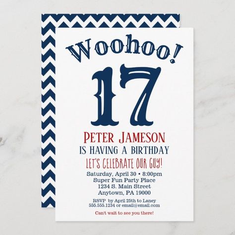 Funny Birthday Invitations For Men – Blue Chevron – Any Age! Funny Birthday Invitations, Male Teen, Surprise Party Invitations, Mens Birthday, Birthday Lunch, Mens Birthday Party, Adult Birthday Invitations, Party Places, 17th Birthday