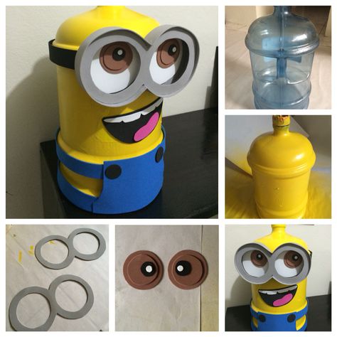 Minion piggy bank Diy Piggy Bank Ideas For Adults, Piggy Bank Ideas For Adults, Piggy Bank Craft, Savings For Kids, Piggy Bank Diy, Diy Bank, Water Bottle Crafts, Arts Project, Easy Art Projects