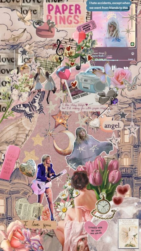 #lover #lovertaylorswift #taylorswift Aesthetic Wallpaper Swiftie, Lover Aesthetic Collage, Paper Rings Song Aesthetic, Lover Inspired Wallpaper, Lover Wallpaper Collage, Swiftie Wallpaper Aesthetic, Swiftie Aesthetic Wallpaper, Lover Moodboard, Lover Wallpaper Aesthetic