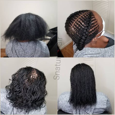 SOPHIE on Instagram: “Beautiful head of hair 😍😍😍 1. Before sisterlocks 2. 2 cornrows after sisterlocks 3. Bantu knots out gave the waves 4. Sisterlocks after…” Sister Locs With Extension, Microloc Extensions, Microloc Hairstyles, 2 Cornrows, Styled Sisterlocks, Sister Locks Vs Micro Locks, Sisterloc Bangs, Micro Locks, Sisterlocks Styles Updo