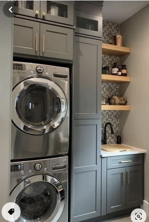 Utility Room Designs, Stacked Laundry Room, Small Laundry Room Makeover, Pantry Laundry Room, Pantry Laundry, Dream Laundry Room, Laundry Room Closet, Laundry Room Layouts, Laundry Room Renovation