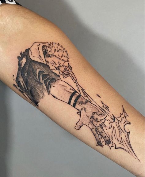 Sick Anime Tattoos, Given Anime Tattoo Ideas, Jjk Sukuna Tattoo, Jujutsu Kaisen Manga Tattoo, Jujitsu Kaisen Tattoos, Anime Wrist Tattoo, Choso Jjk Tattoo, Yuji Tattoo, Faded Tattoo Ideas