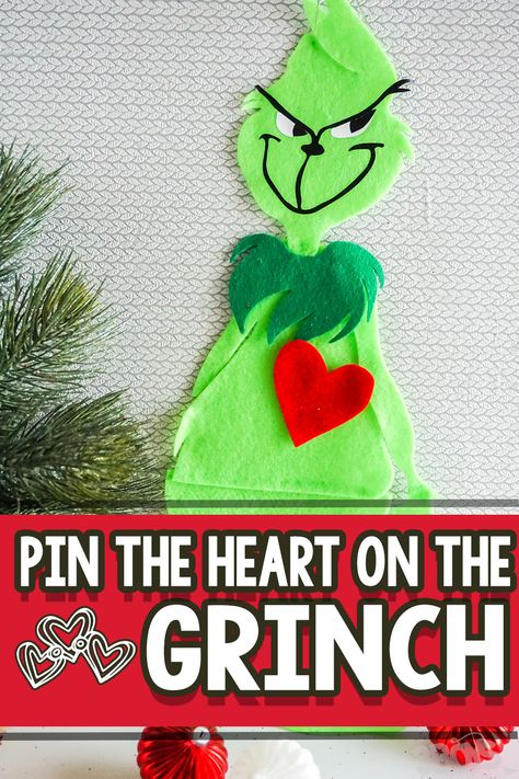 Grinch Pin The Heart Game, Pin The Heart On The Grinch, Felt Grinch, Grinch Party Ideas, Grinch Printable, Classroom 2023, Prize Ideas, Kindergarten Party, Xmas Tree Lights