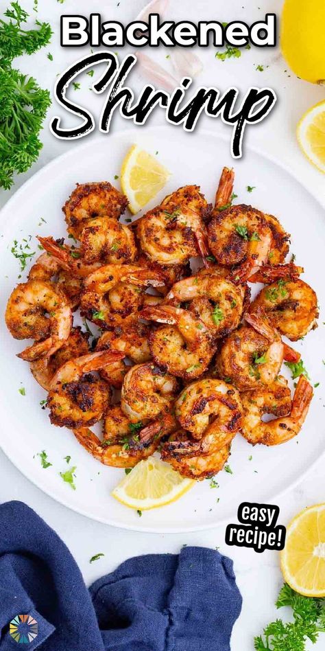 Blackened shrimp is a tasty and easy Cajun lunch or dinner. Simply sprinkle prepared shrimp with blackened seasoning and sugar, then sauté with garlic and butter until cooked through. In less than 15 minutes, you have the perfect addition to your tacos, pasta, or grits! Try this easy and delicious blackened shrimp recipe today! Cajun Recipes Easy, Healthy Spring Recipes, Easy Cajun, Blackened Shrimp, Refined Sugar Free Recipes, Blackened Seasoning, Classic Appetizers, Savory Appetizer, Eating Plan