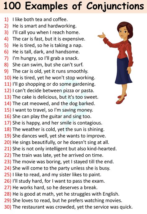 Conjunctions Used in Sentences | 100 Example Sentences Conjunction Words, List Of Conjunctions, Conjunction Example Sentences, Fanboys Conjunctions, Coordinating Conjunctions Worksheet, Sentences In English, Combining Sentences, Conjunctions Worksheet, Grammar Help