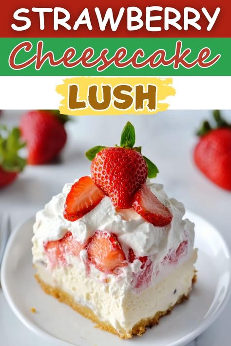 Strawberry cheesecake lush is an easy, no-bake dessert everyone loves! With fresh berries, cream cheese, pudding mix, and a Golden Oreo crust, it's to die for! Easy Cheesecake Recipes No Bake, Cream Cheese Dessert Recipes, Strawberry Cheesecake Lush, Golden Oreo Crust, Cream Cheese Pudding, Cheesecake Lush, Cream Cheese Recipes Dessert, Lush Recipes, Cheese Pudding