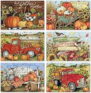 AnyDesign Fall Farmhouse Greeting Cards Set, 36 Packs with Envelopes and Stickers, Rustic Autumn Design, 4 x 6 Inch Cards, Suitable for All Occasions Free Fall Printables Farmhouse, Free Printable Artwork, Autumn Elements, Free Fall Printables, Matching Stickers, Fall Greeting Cards, Rustic Thanksgiving, Thanksgiving Greeting, Rustic Autumn