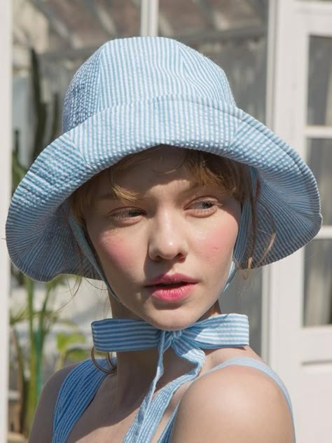 1 2 Seersucker Stripe Bucket Hat - Sky Blue | W Concept Pola Topi, Photo Manga, 얼굴 드로잉, 100 Heads, Photographie Portrait Inspiration, Face Drawing Reference, Portrait Reference, Scarf Yarn, Portrait References