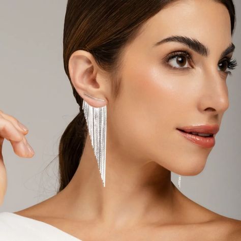 House12 Statement Jewerly is designed to make you stand out!✨️ Earrings Long Silver, Long Silver Earrings, Glow Effect, Long Fringes, Silver Coat, Tassel Fringe, Fringe Earrings, Earrings Silver, Long Earrings