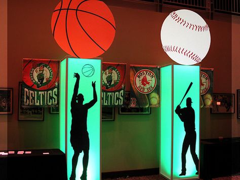 giant basketball & baseball | The Prop Factory | Flickr Sports Backdrop Ideas, Sports Banquet Decorations, Sports Day Decoration, Basketball Centerpieces, Athletic Banquet, Basketball Bar Mitzvah, Sports Centerpieces, Sports Theme Classroom, Basketball Theme Party