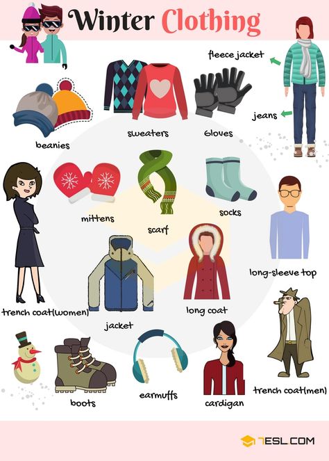 Winter Clothes vocabulary English Clothes, English Skills, Visual Dictionary, Learning English For Kids, English Vocab, Stylish Winter Outfits, English Language Teaching, English Tips, Grammar And Vocabulary