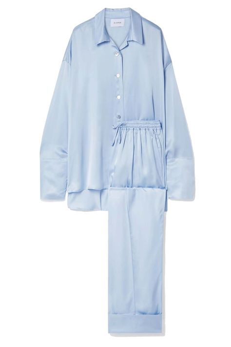 10 pairs of pyjamas to consider for Christmas Day and beyond Satin Pajama Set, Pajama Fashion, Pajama Outfits, Satin Pajama, Hair Ribbons, Satin Pyjama Set, Satin Pajamas, Blue Satin, Lookbook Outfits