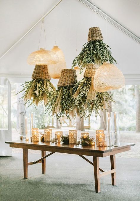 Luxury Safari Wedding Style at Zoo New England | Hey Wedding Lady Grass Arrangements, Hanging Lantern Decor, Basket Lantern, Woven Lantern, Boho Safari, Luxury Boho, Safari Wedding, Box Wedding Invitations, Deco Champetre