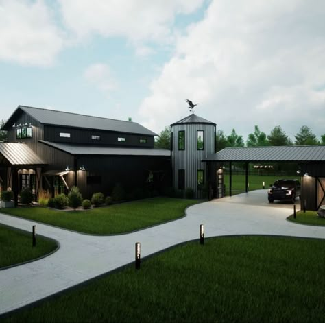 Barndominium Backyard, Modern Barndominium Ideas, Black Barndominium, Barn Homes Floor Plans, Daughter And Son, Barn House Design, Barn Style House Plans, Black Barn, Dream Life House