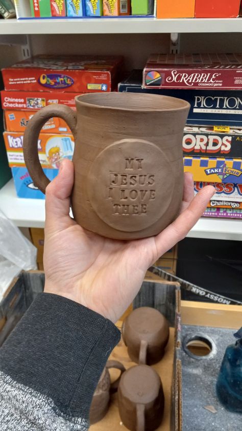 I personalized this mug by stamping in a line from a song i really like My Jesus, Clay Pottery, A Song, Handmade Ceramics, A Line, Jesus, Mug, I Love, Ceramics