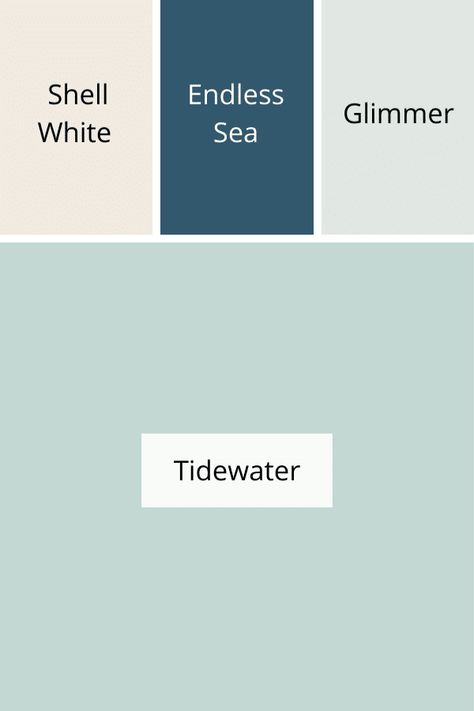 Sherwin Williams Watery Color Palette, Sherwin Williams Tidewater Bedroom, Tidewater Paint Color, Tidewater Sherwin Williams, Sherwin Williams Tidewater, Sea Palette, Beach Color Schemes, Sherman Williams, Blue Paint Color